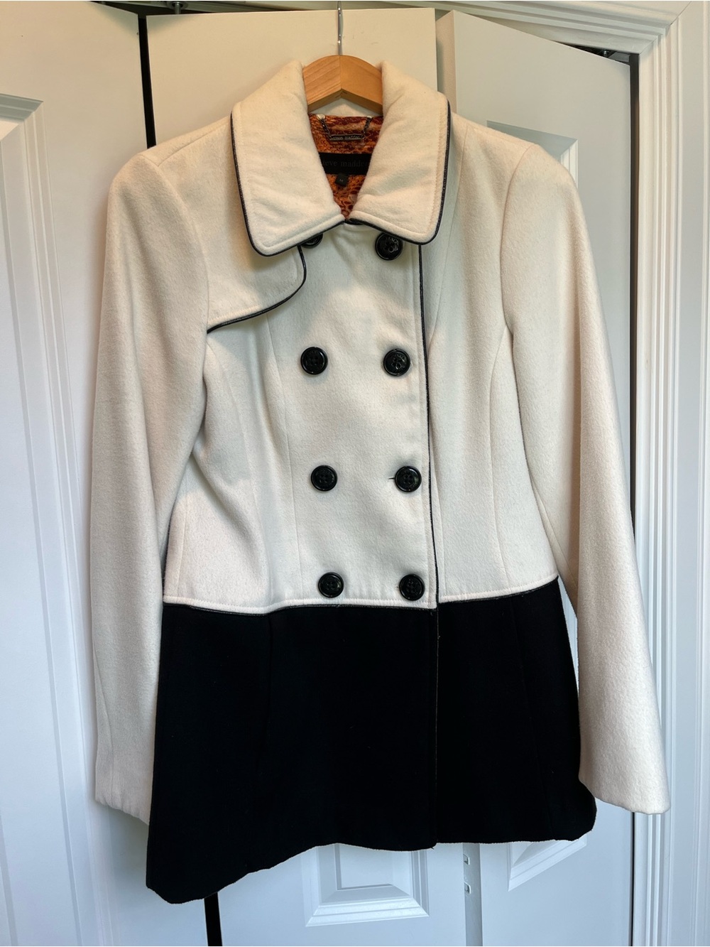 Steve Madden Women’s Two-Tone Black & Cream Double-Breasted Coat